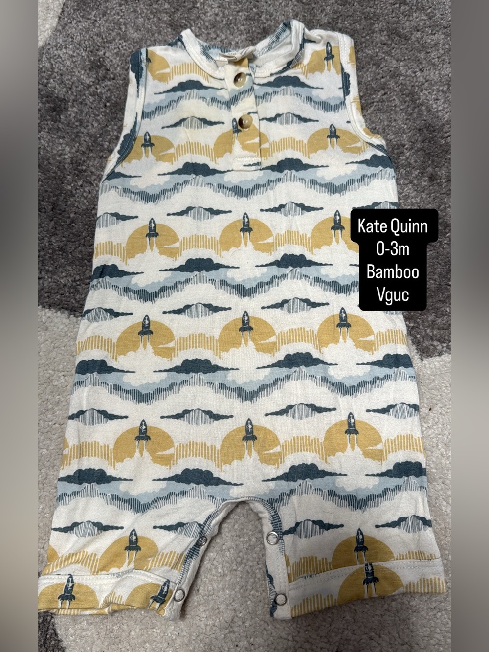 kate quinn Mustard & Teal Rocket-Print Sleeveless Romper